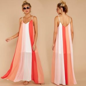 Wave Goodbye Coral Multi Stripe Maxi Dress